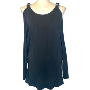 Michael Kors Cold Shoulder Scoop Neck Oversized Long Sleeve Silky Black Top Sz L